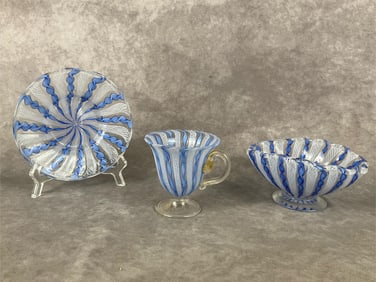 Murano Italy Blue Ribbon Dishes