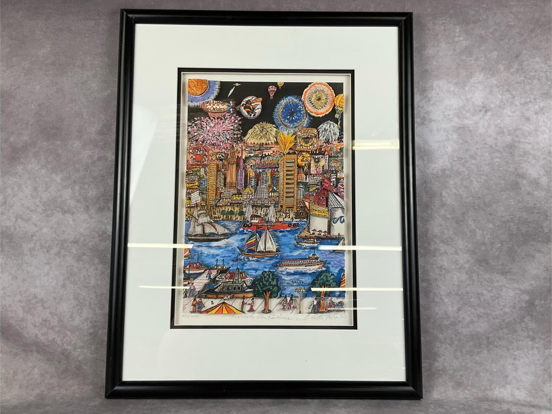 Fireworks Over Baltimore by Fazzino: Screen print collage by Charles Fazzino. Signed and numbered 475/475. COA on the back. Professionally framed and matted. Measures 18 inches wide x 23 inches tall.