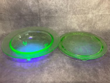 Uranium Glass Bowl & Cake Plate