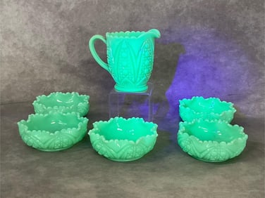 Jadeite Uranium Pitcher & Berry Bowls