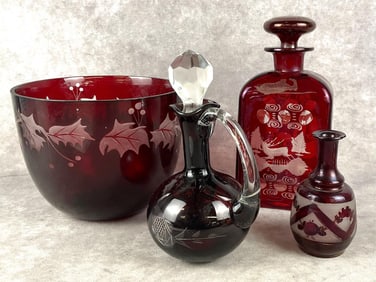 Ruby Red Cut to Clear Glass Pieces