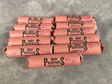 Fifty Cent Rolls of Wheat Pennies
