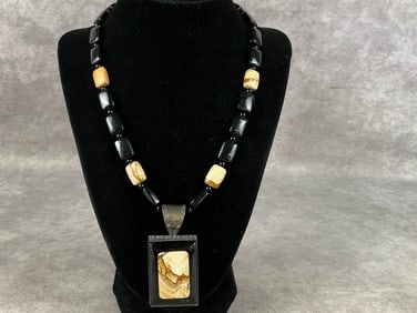 DTR Jay King Onyx & Brown Jasper Sterling Necklace