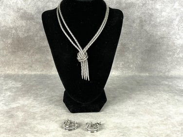 Sterling Silver Tassel Knot Necklace & Hoops