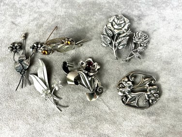 Sterling Silver Floral Brooches