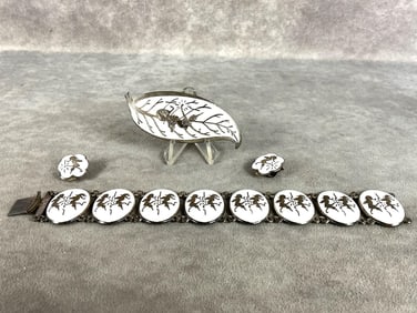 Sterling Siam & White Enamel Niello Set