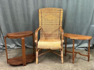 Half Moon Plant Stands & Wicker Chair