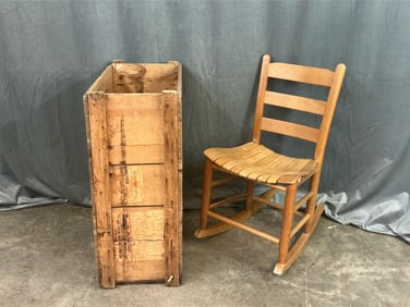 Antique Shipping Crate & Primitive Chair