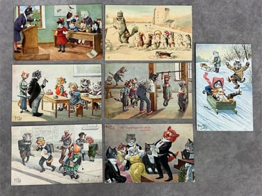 Arthur Thiele Schoolhouse Cats Postcards
