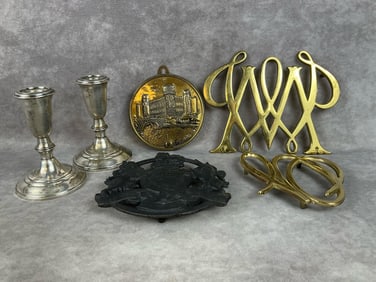 Sterling Candlesticks & VA Metalcrafters Trivets