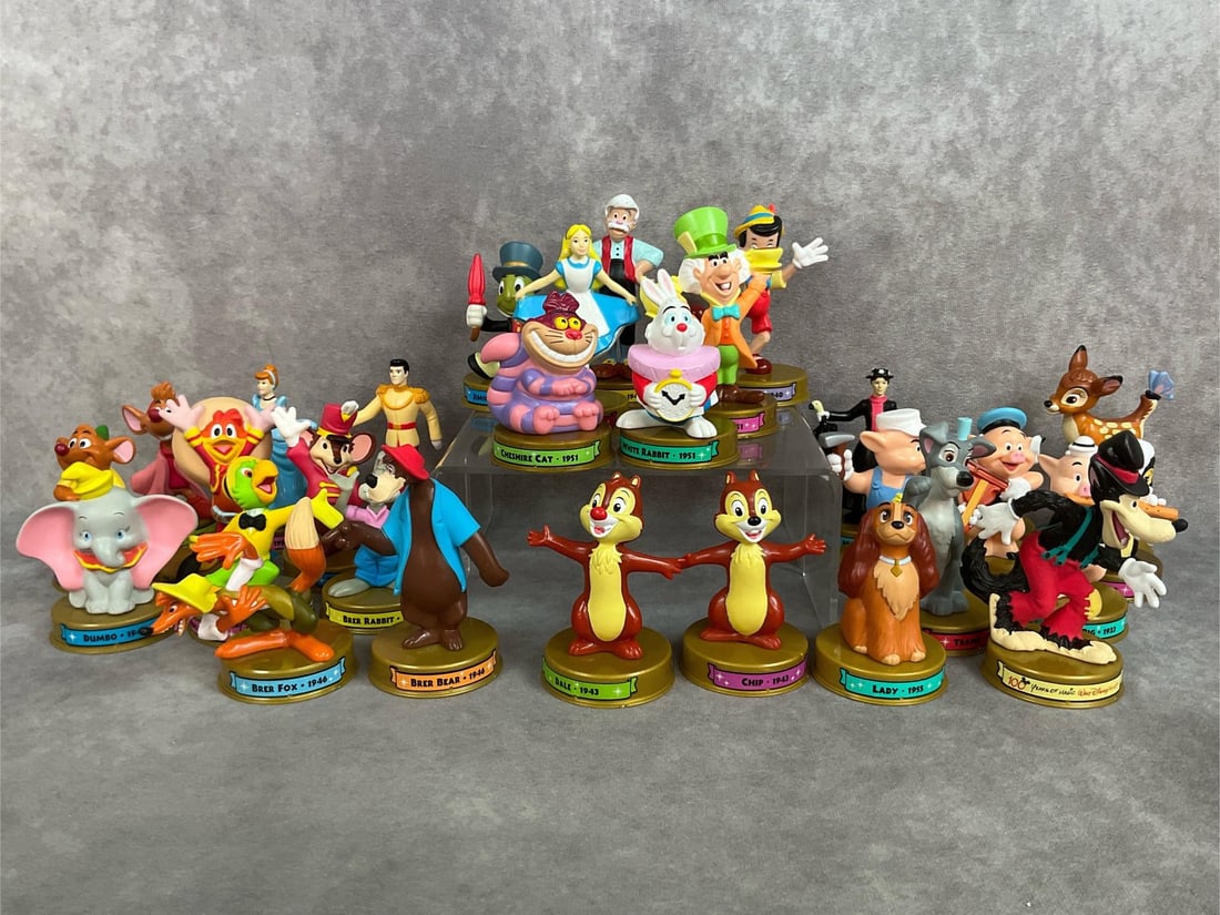 Disney McDonald's Toys: Thirty, 2002 McDonalds Disney Happy Meal toys. Characters include Alice in Wonderland, Cinderella, Bambi, Pinocchio, and more. All in good condition. Bambi measures 2.5 inches wide x 4.25 inches tall.