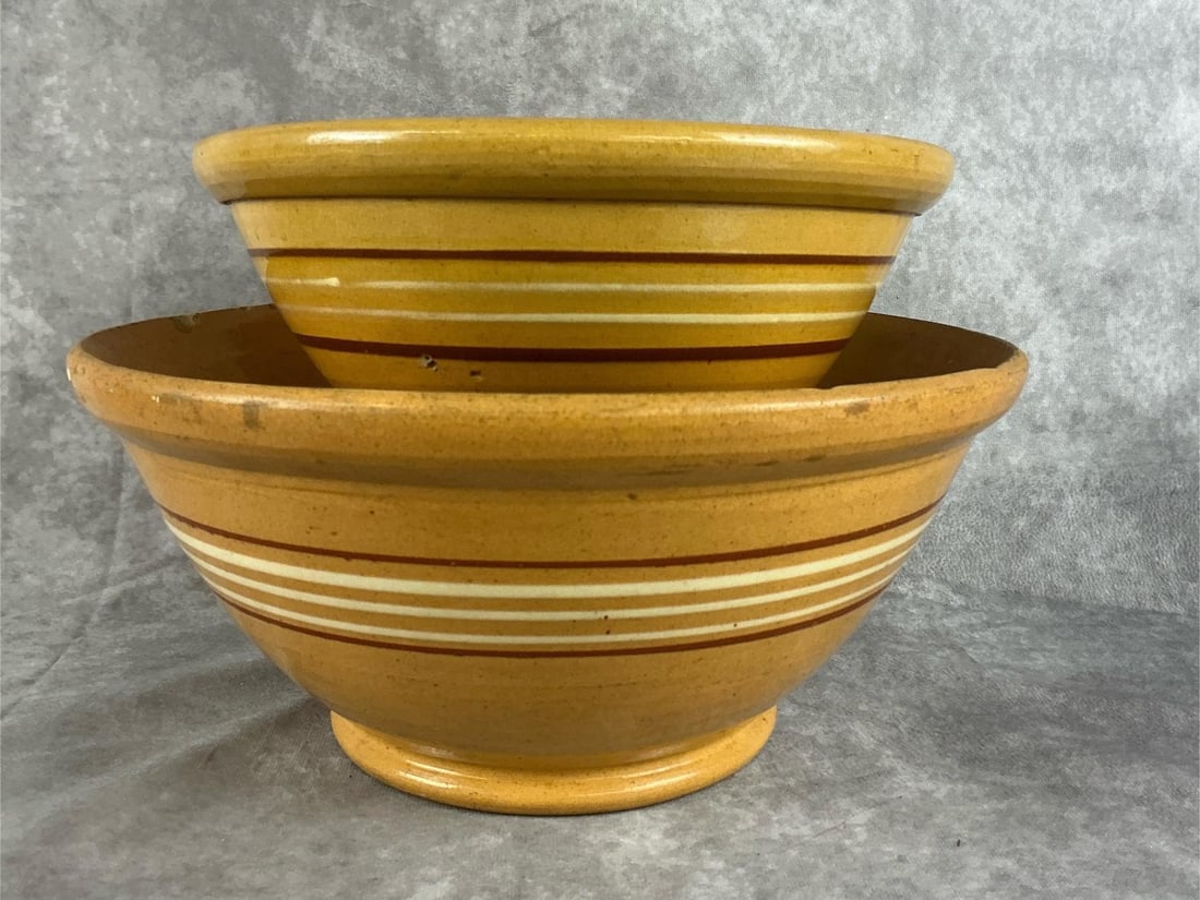 Banded Yellow Ware Mixing Bowls (1 of 12)