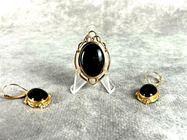 14k Yellow Gold & Onyx Set