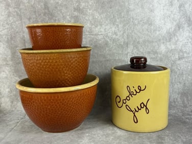 Watt Pottery Bowls & Mammoth Cookie Jug