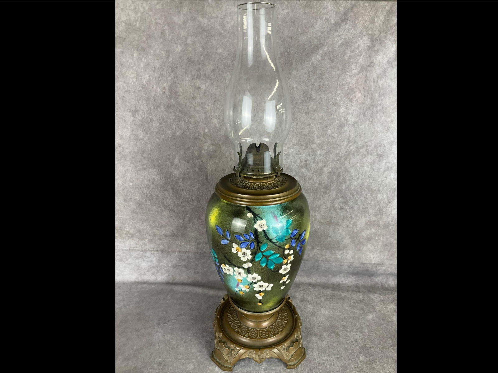 Antique E. Miller Hand Painted Ceramic Oil Lamp (1 of 11)