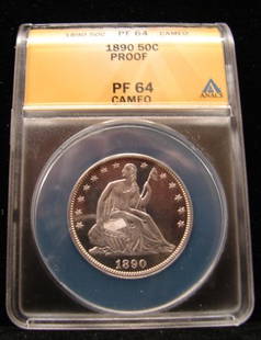 Proof 1890 Seated Liberty Half: Proof 1890 Seated Liberty half graded proof 64 cameo by ANACS.