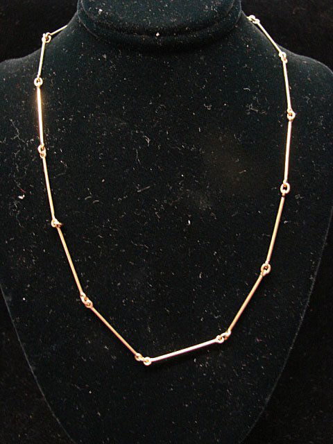 Ole Lynggaard Jewelry: Ole Lynggaard 14" 18k yellow gold bar chain necklace. Marked "OLEL 750 18k." Model# 411-4. 5.9 grams total weight. Comes with original Lynggaard tag. Original retail $750.