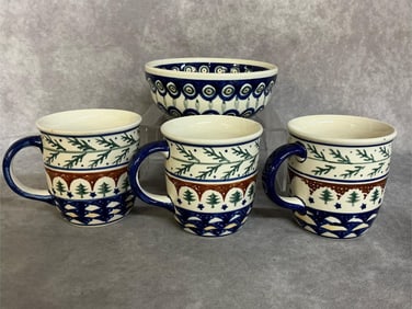 Boleslawiec Polish Pottery Mugs & Bowl