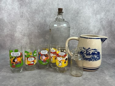Vinegar Jugs, Stoneware Pitcher & Peanuts Glasses