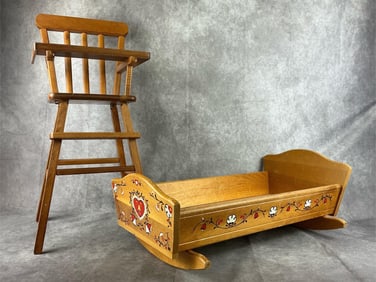 Wooden Children's Play Cradle & High Chair