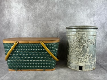 Picnic Basket & Galvanized Trashcan