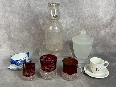 Collectible Cream Top Milk Bottle, Fenton Candy Dish, Ruby Glass and More