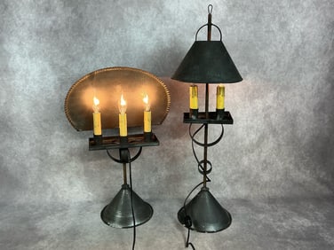 Two Primitive Sconce Lamps