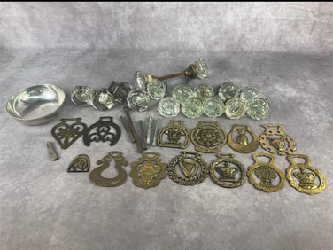 Brass Horse Bridle Medallions & Glass Doorknobs