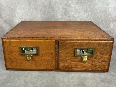 Two Drawer Oak Card File