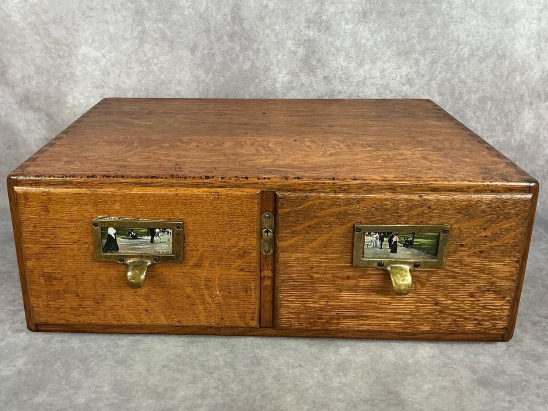 Two Drawer Oak Card File (1 of 6)