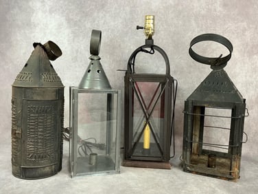 3 Antique Lanterns & Modern Primitive-look Lamp