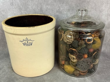 #3 Crock and 3 Gallon Glass Jar of Potpourri