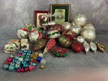 Variety of Christmas Ornaments & Framed Cards