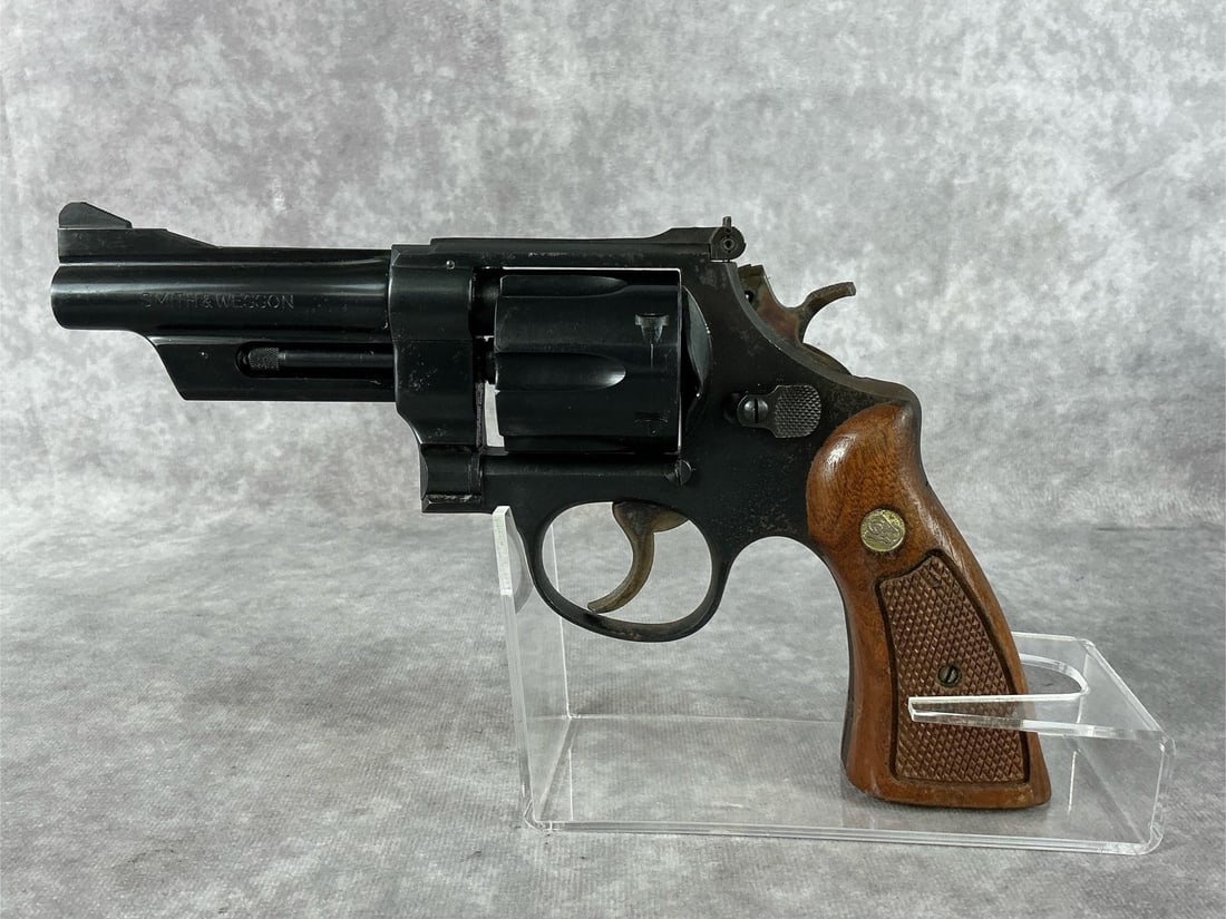 Smith & Wesson Highway Patrolman 28-2 357 Revolver: Serial No. N569339. 1970-1972 Highway Patrolman 357 revolver. Original factory walnut checkered grips. 3-inch barrel. Heavy rust on the hammer, and pitting on the frame. The cylinder and bore are in g
