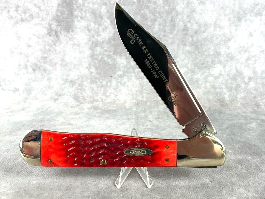 Case XX Centennial Knife: Case XX 1889-1988 Red Bone Coke Bottle knife. No. R61066SS. Single blade. Includes original box. Never sharpened or carried. Tight snap. Measures 5.5 inches long, closed.