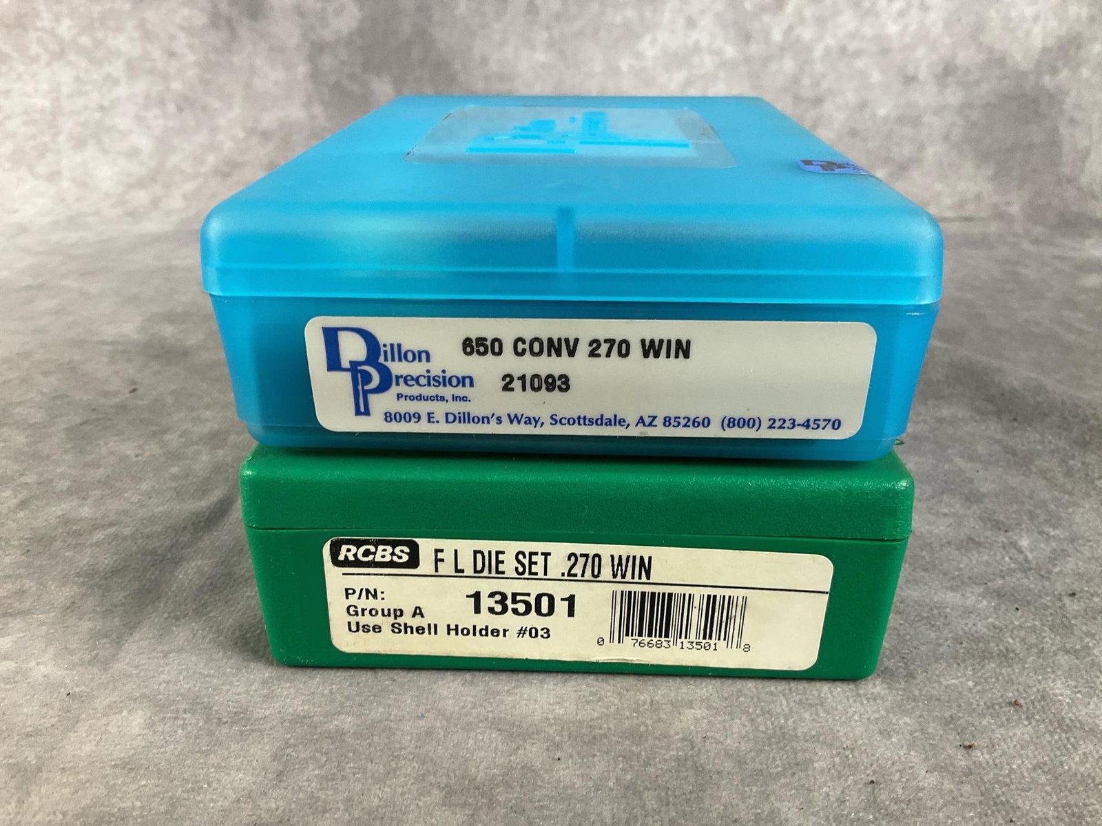 RCBS Reloading Die Set.270 Win with Dillon Conversion Kit: RCBS Reloading Die Set .270 Win with Dillon Conversion Kit. New in box. Box Measures 4.5 inches X 6 x 1.5 inches tall.