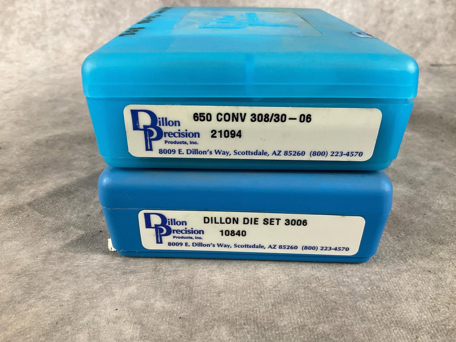 Dillon Reloading Die Set 30-06 with Conversion Kit: Dillon Reloading Die Set 30-06 with Conversion Kit New in Box. Die box and Conversion Kit box measures 4.5 inches X 6 inches.