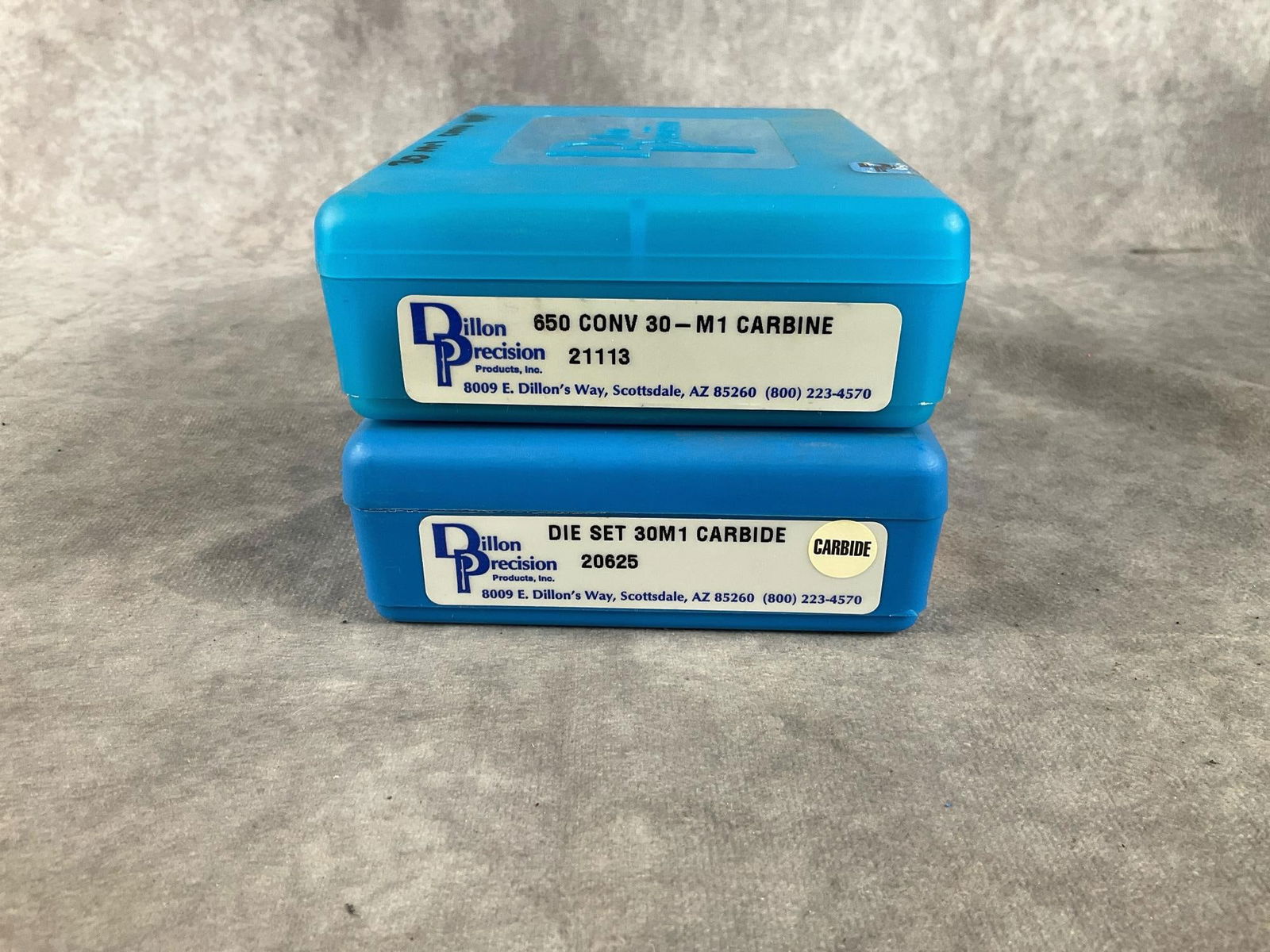 Dillon Reloading Die Set 30-M1 with Conversion Kit: Dillon Reloading Die Set 30-M1 with Conversion Kit. New in Box. Die box and Conversion Kit box measure 4.5 inches X 6 inches.