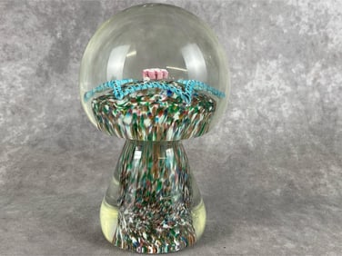 1950s Murano paperweight with star pattern. Good condition. Measures 4 inches in diameter x 6.5