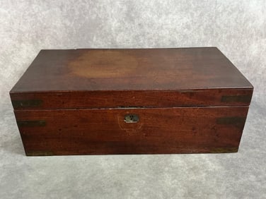 Circa 1830 Lap Top Desk. Mahogany with tulip poplar secondary wood. Brass corner bands. Dovetailed