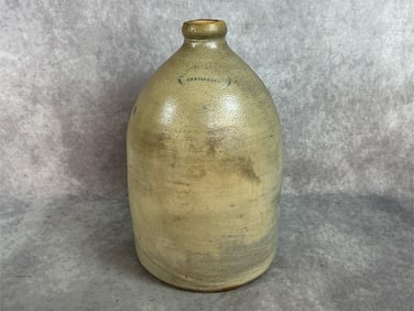 Circa 1870 Long Island New York salt glazed 2 gallon jug. Stamped Brown Brothers Huntington. Shallow