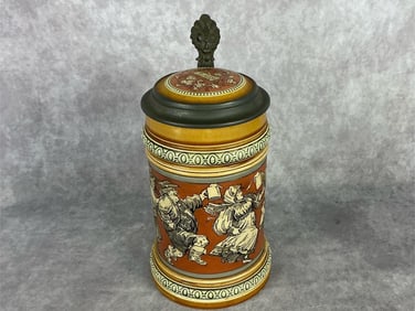 Late 19th/early 20th century Mettlach German beer stein with a depiction of German dancing peasants.