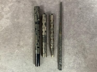 1920s matching pen and pencil set with sterling overlay made by Waterman's in the USA, model 452 1/2