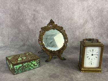 1920's Art Nouveau brass guilded mirror. Marked "JB" on back for Jennings Manufacturing Company