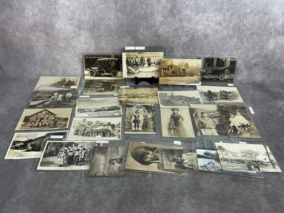 Total of 25 cards, twenty RPPCs and five photo postcards. All from the early to mid 1900s. Includes: Total of 25 cards, twenty RPPCs and five photo postcards. All from the early to mid 1900s. Includes large shark, trains,