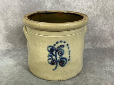 Late 1800s crock. Stoneware two gallon crock with cobalt blue design. In good condition. Measures