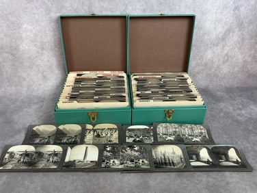 Two boxes of approximately 100 cards total from late 1800s to early 1900s. Keystone View Cards are