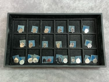 Twenty four Sterling silver charms for engraving birthdates etc. all are blank. All marked Sterling