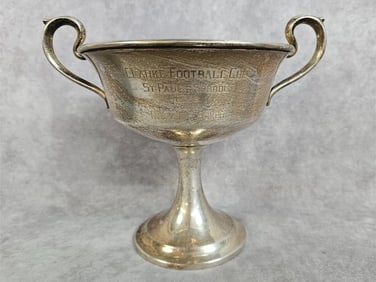 Sterling silver trophy engraved Clarke Football Cup St Paul's School 1923 won by Grevel E. Acker.