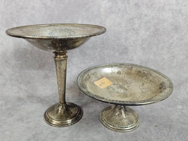 Two sterling silver weighted bottom compotes. Larger one marked Sterling cement filled base, smaller